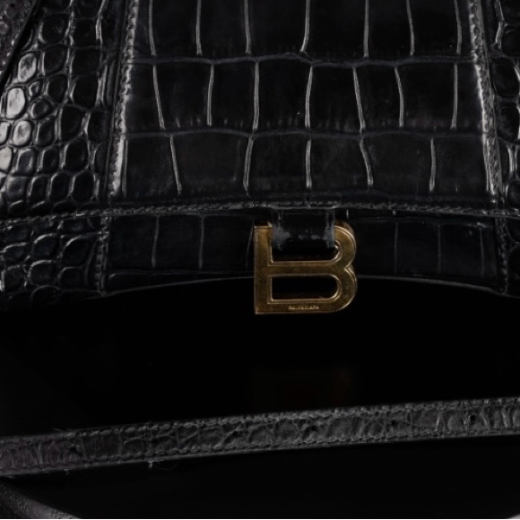 PRE-LOVED* BALENCIAGA HOURGLASS XS CROC EMBOSSED LEATHER TOP HANDLE SATCHEL - Picture 11 of 12